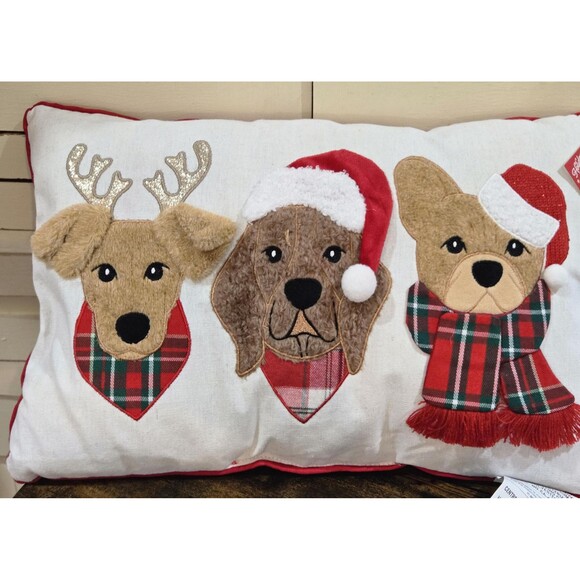Christmas Dogs Throw Pillow, Santa Hats, Plaid Scarves, 12x18", NWT - Picture 6 of 6